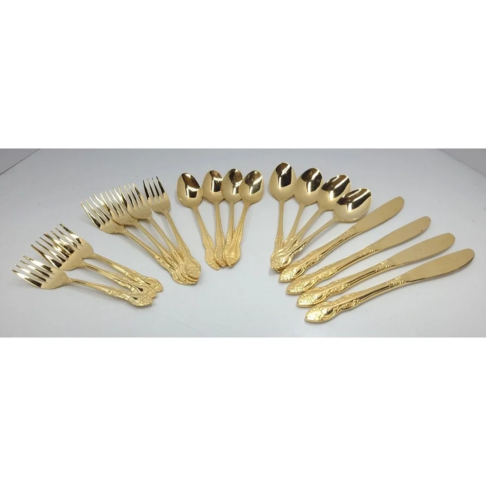 Rogers Co. Gold Plated Stainless Flatwear 19 pcs (missing‎ 1 salad fork)